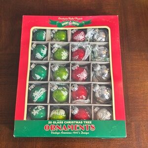 Christopher Radko Shiny Brite 20 Flocked Mini Glass Christmas Tree Ornaments